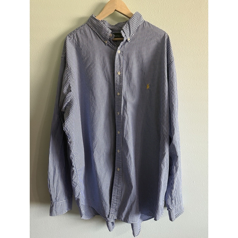 Ralph Lauren Shirt Mens 3XL Tall Blue White Plaid Classic Fit Button Down Preppy